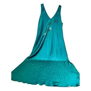 Enchanting Teal Slip Dress Nightgown Lingerie Women's L Satin Coquette Feminine